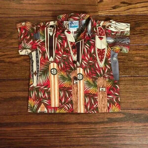 RJC Made In Hawaii Boys Button Down Shirt With Surf Board & Palm Tree Design 3T